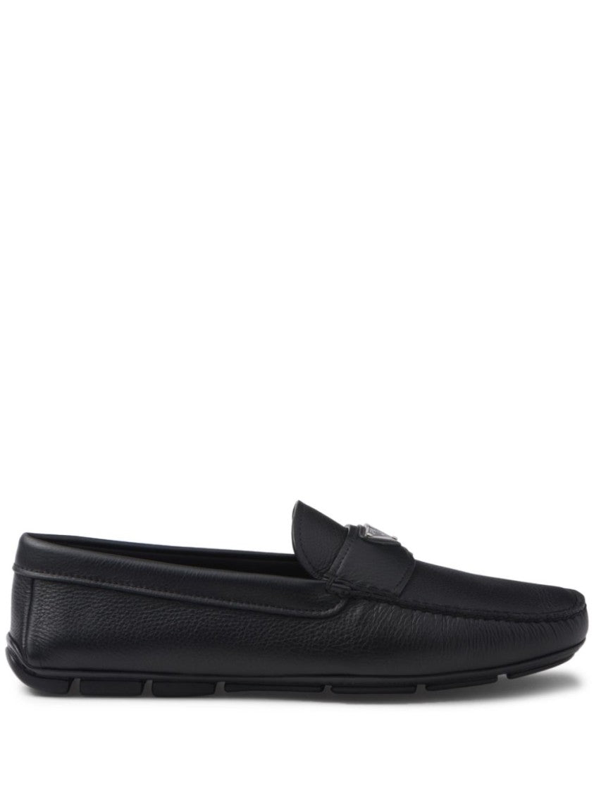 Prada Black Leather Shoes With Rounded Toe