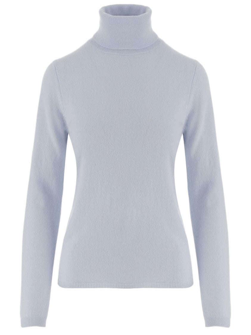 Allude Light Blue Ribbed Turtleneck Cashmere Sweater