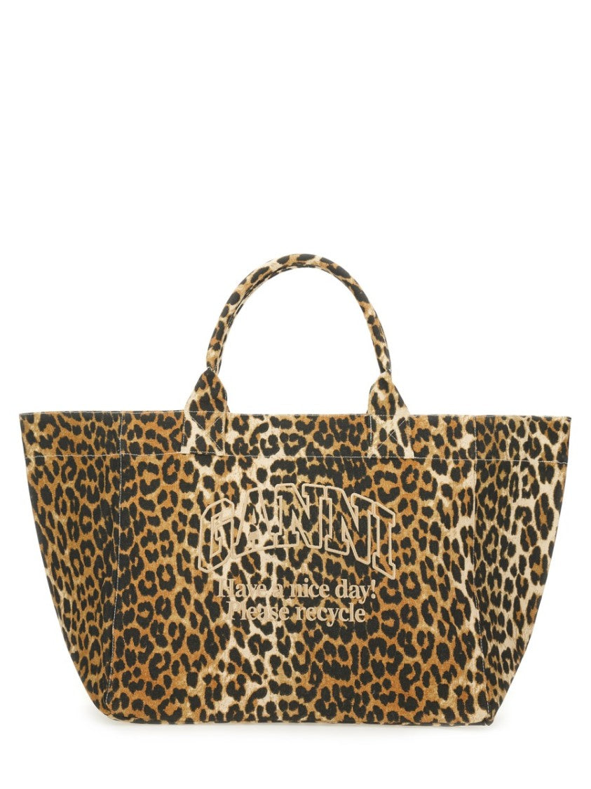 Ganni Animal Print Tote Bag With Spacious Design