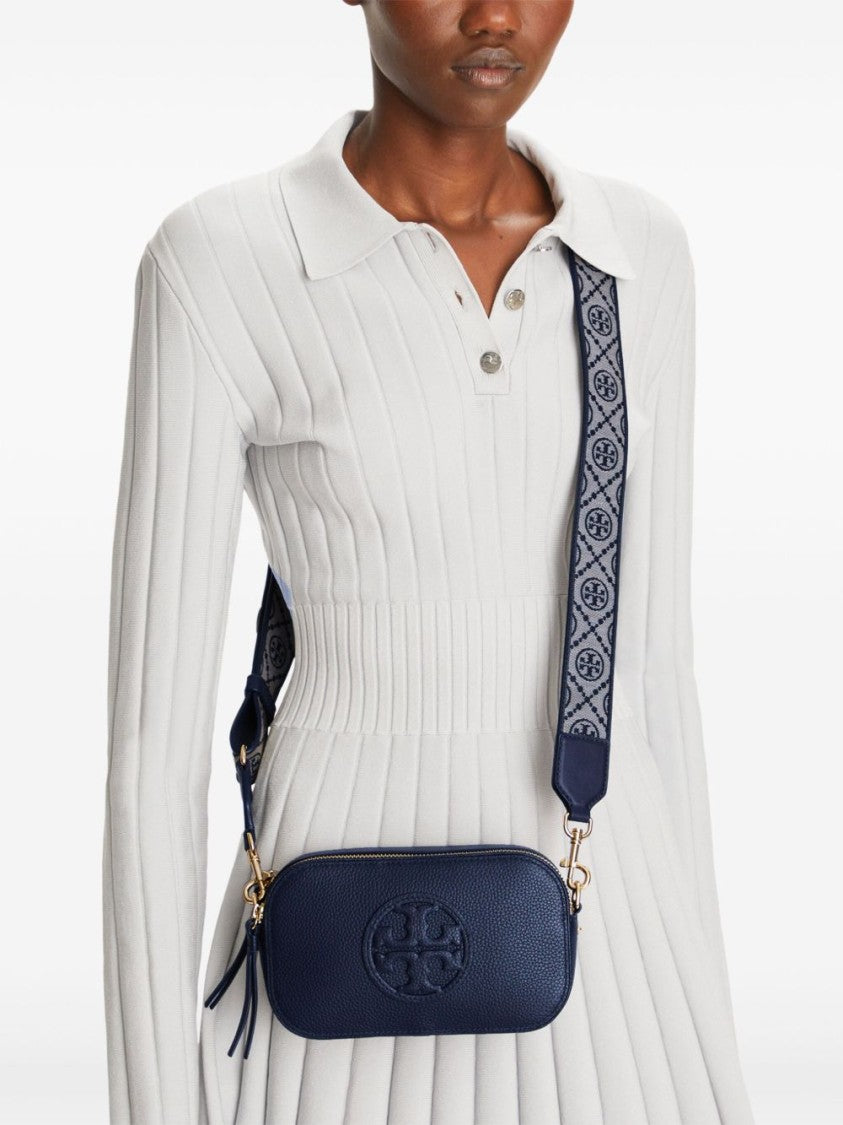 Tory Burch Compact Blue Pebbled Leather Shoulder Bag