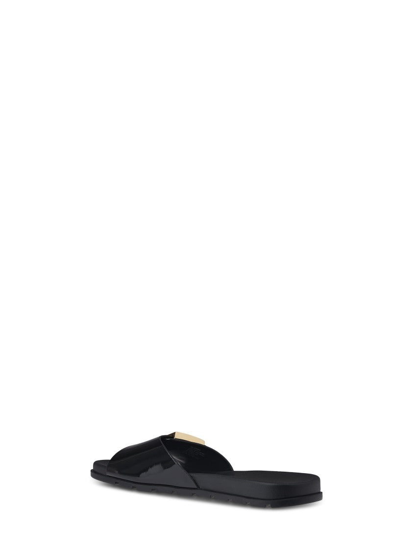 Tory Burch Prominent Buckle Slide Sandals In Smooth Leather