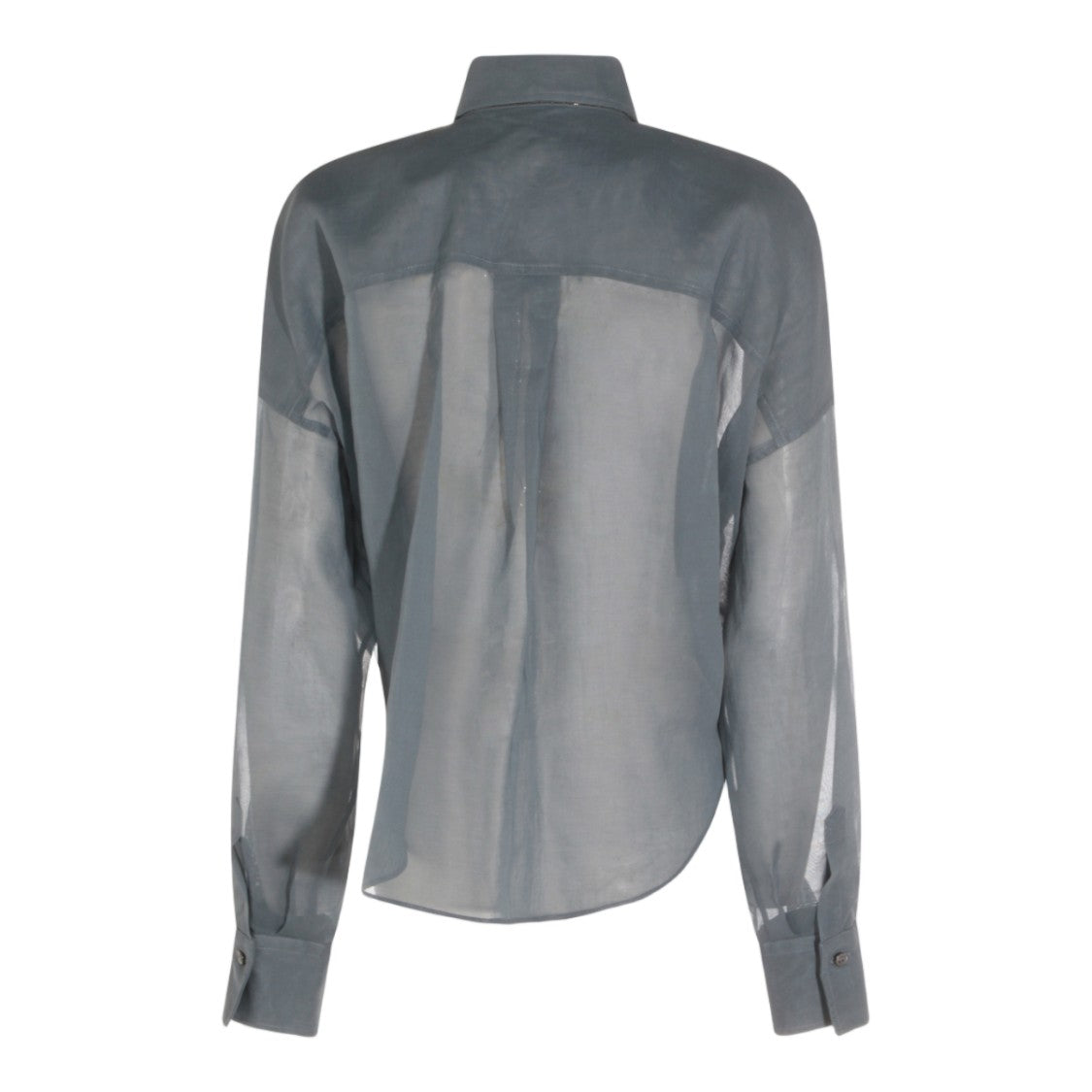Brunello Cucinelli Sheer Translucent Grey Shirt With Classic Collar