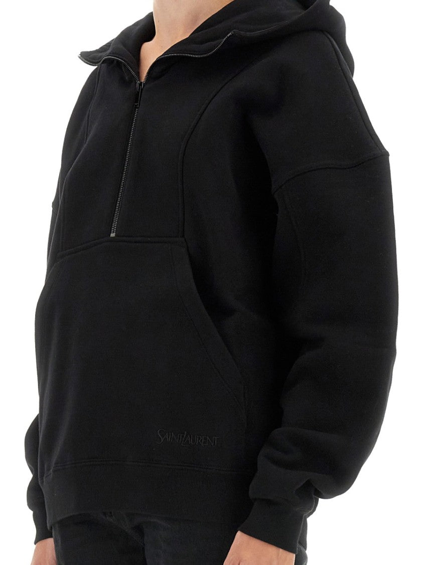 Saint Laurent Relaxed Black Hoodie With Half-Zip