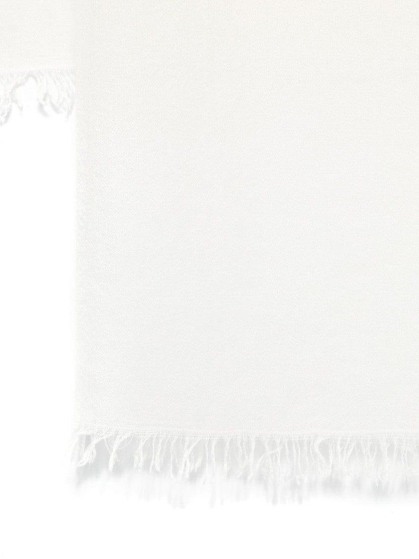 Faliero Sarti Cream Cashmere-Silk Scarf With Delicate Fringe Trimming