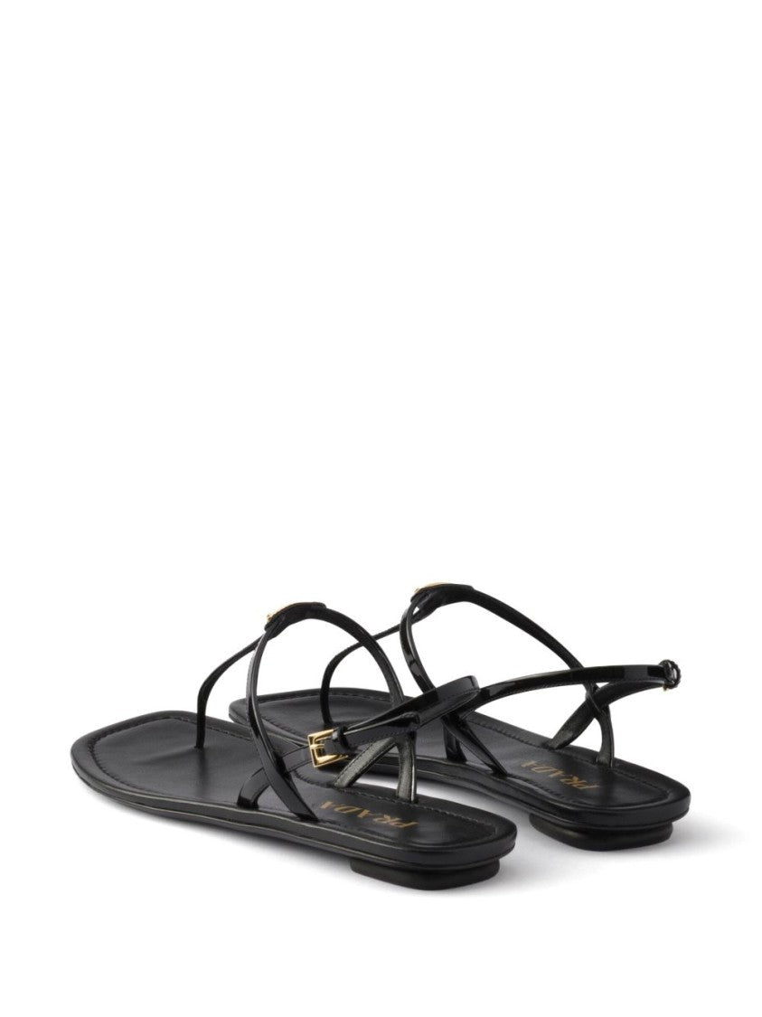 Prada Black Patent Leather Thong Triangle Sandals