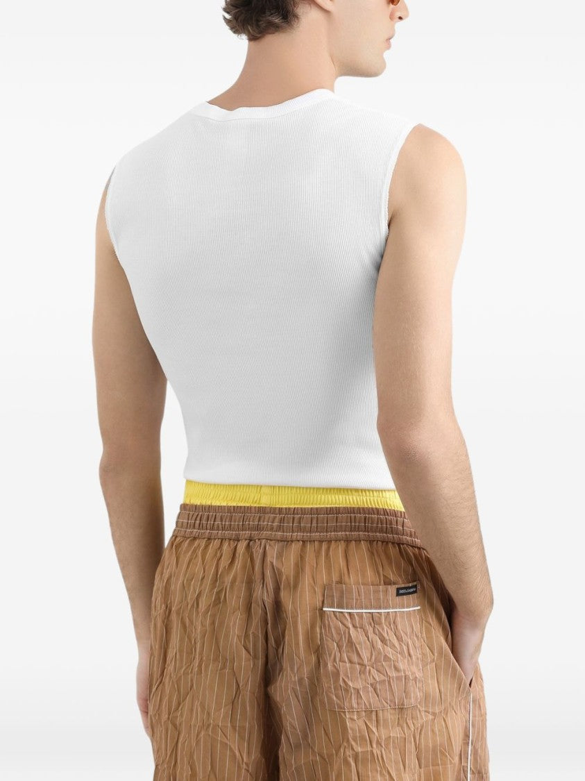 Dolce & Gabbana White Ribbed Knit Logo Tank Top