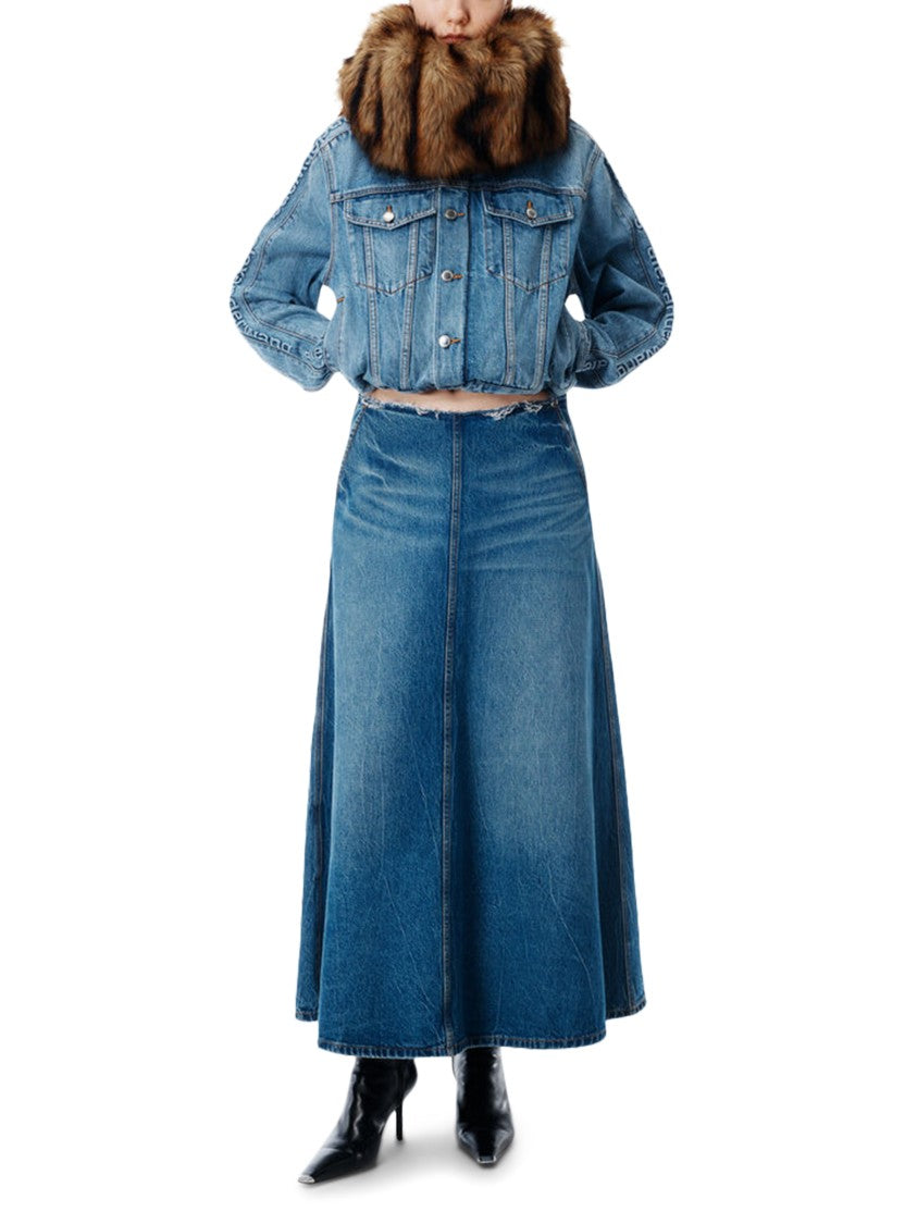 Alexander Wang Denim A-Line Midi Skirt With Exposed Zipper