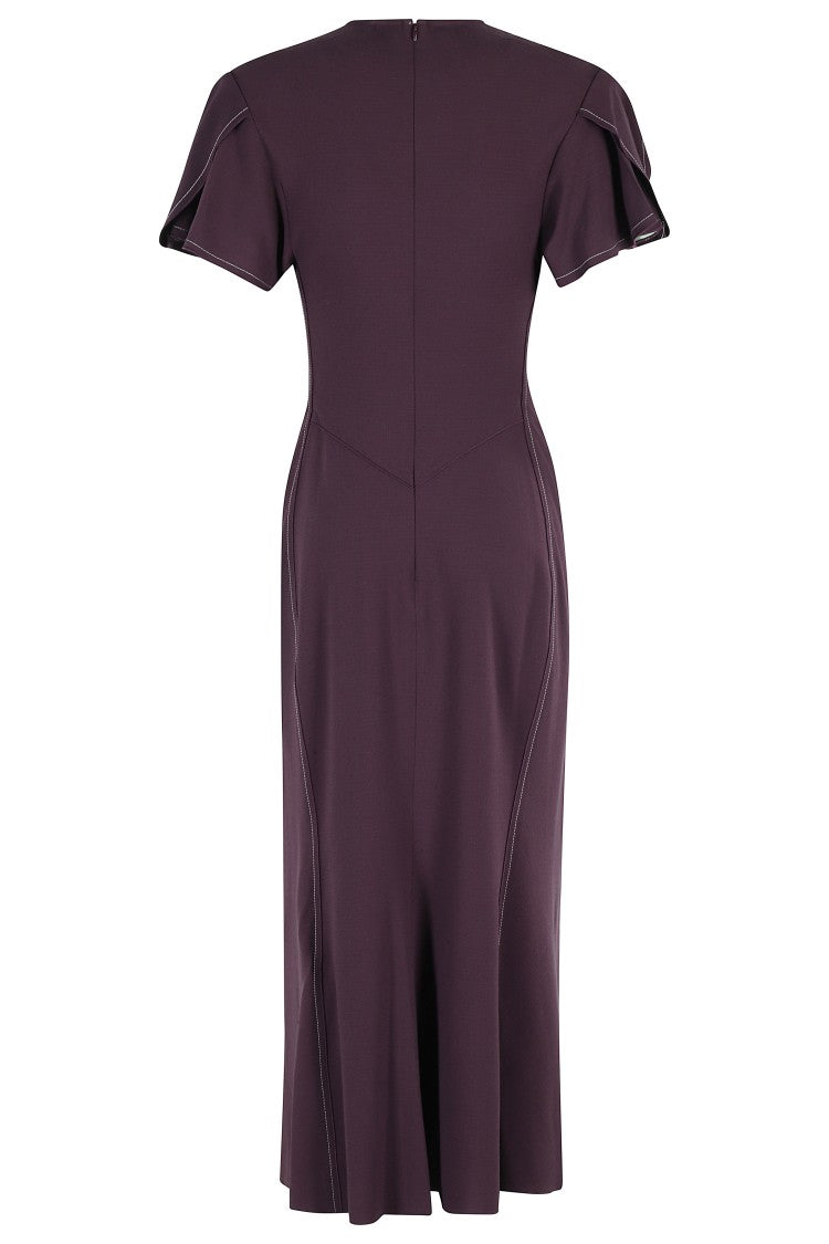 Victoria Beckham Gathered V Neck Midi Dress