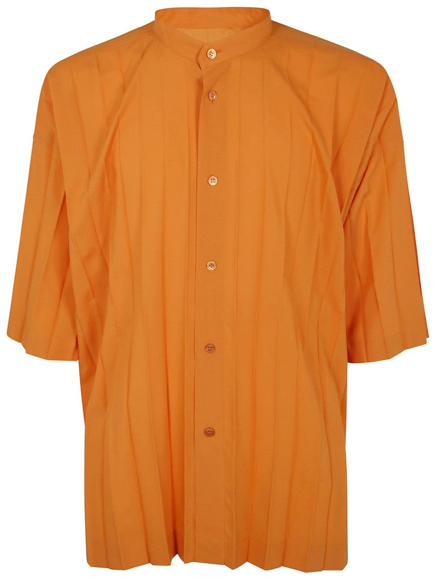 Homme Plissé Issey Miyake Pleated Short-Sleeved Mandarin Collar Shirt