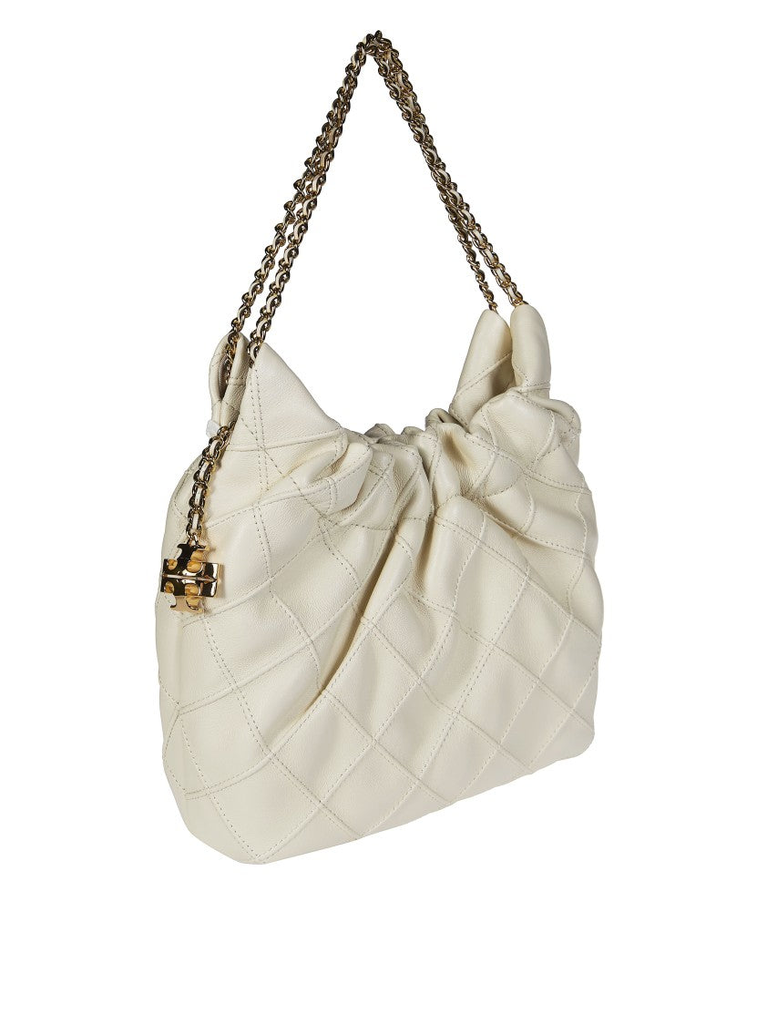 Tory Burch White Fleming Mini Quilted Handbag