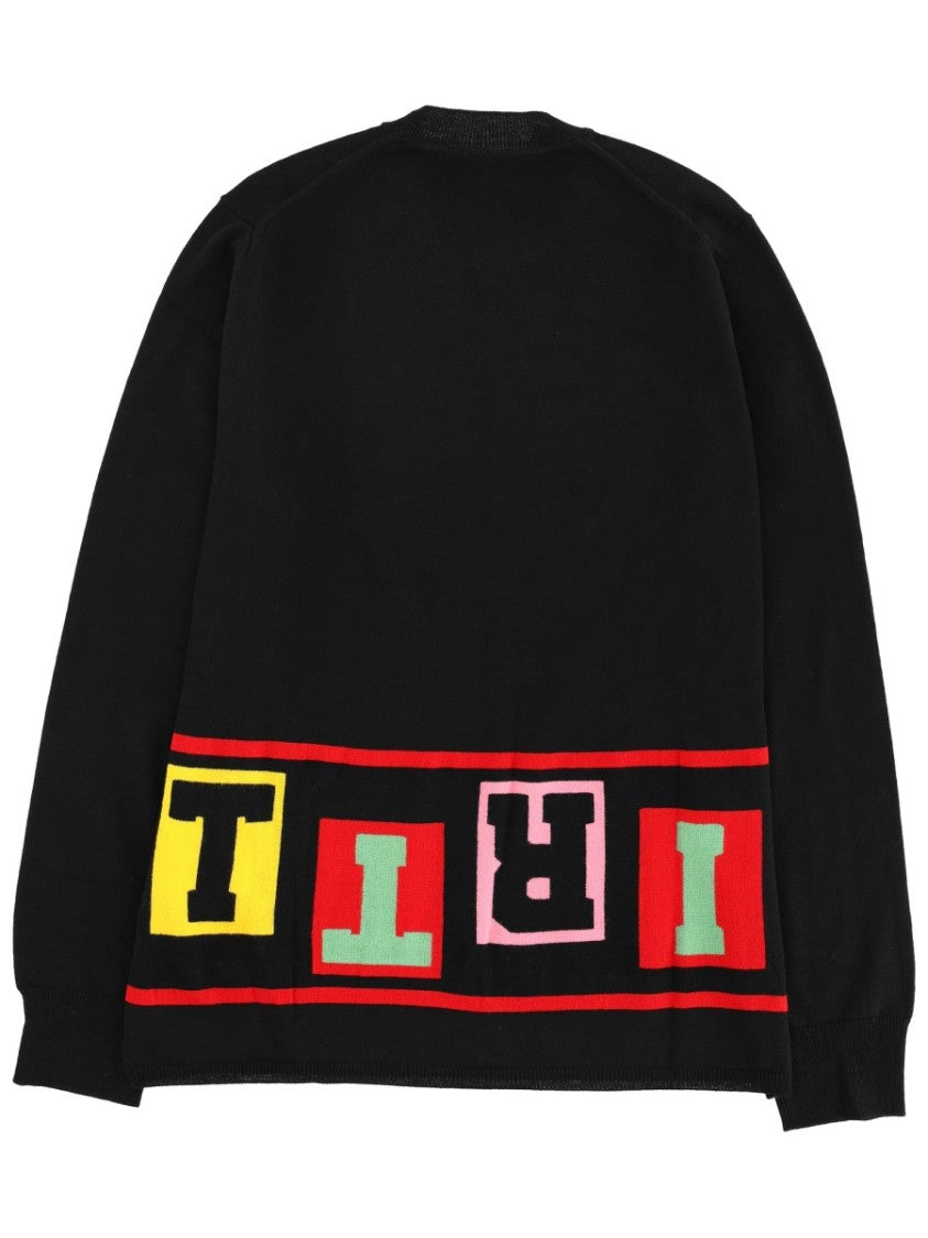 Comme Des Garçons Grey Acrylic-Blend Shirt Graphic Sweater