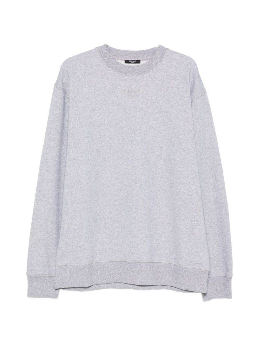 Balmain Grey Relaxed Fit Cotton Minimalist Logo Sweater
