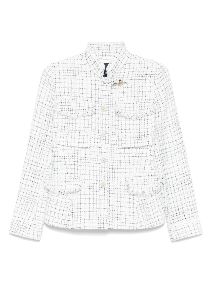 Fay Structured White Jacket With Textured Finish And High Collar