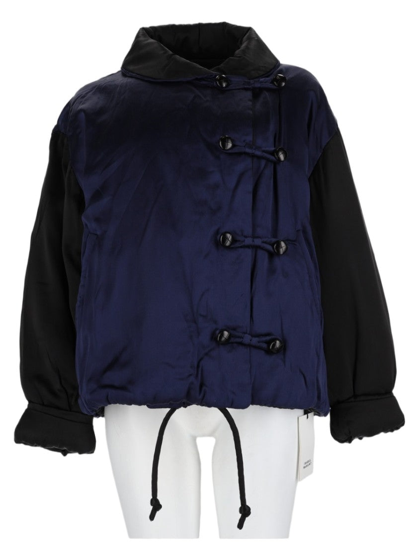 Isabel Marant Blue Toggle High-Collar Boxy Silk Jacket