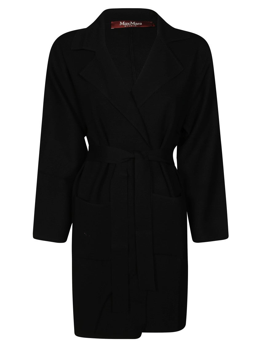 Max Mara Black Wrap Coat With Belted Waist