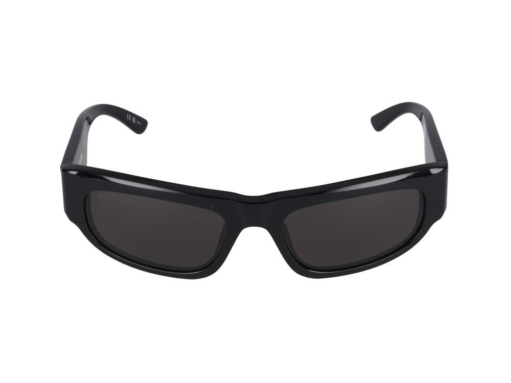 Balenciaga Black Glossy Finish Bold Rectangular Acetate Sunglasses