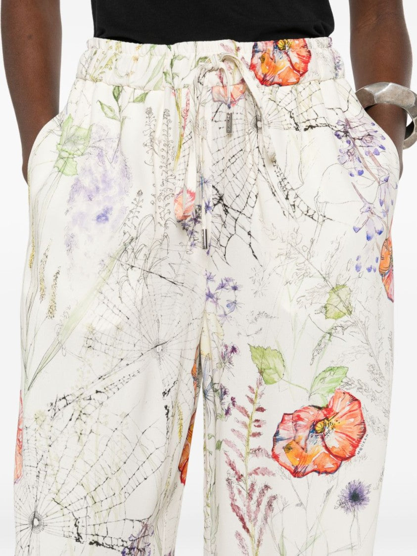 Alexander Mcqueen Ivory Wide-Leg Trousers With Floral Print