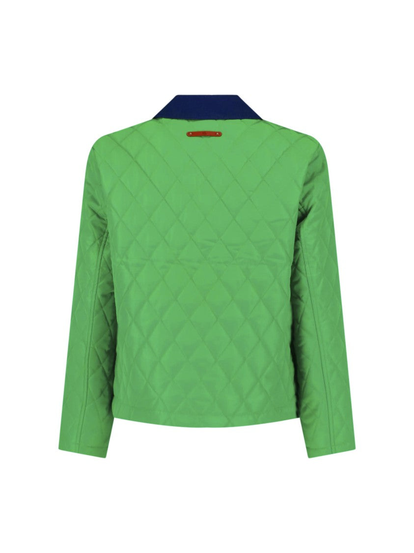 Polo Ralph Lauren Green Quilted Cropped Contrast Collar Jacket