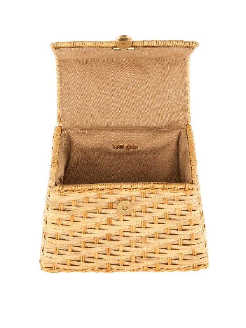 Cult Gaia Neutrals Sybil Woven Rattan Handbag