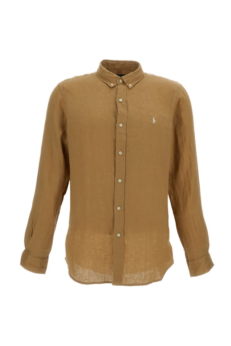 Polo Ralph Lauren Tailored Brown Linen Shirt With Button-Down Collar