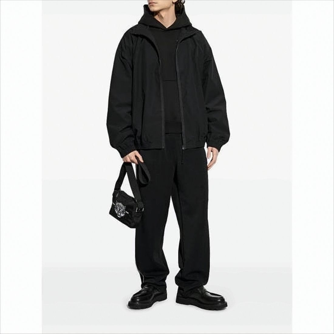 Kenzo Solid Black Hooded Sweatshirt With Iconic Tiger Graphic