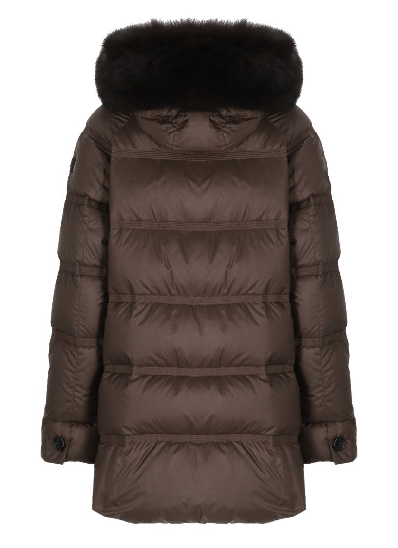 Peuterey Brown Takan Fox Fur Hood Quilted Down Jacket