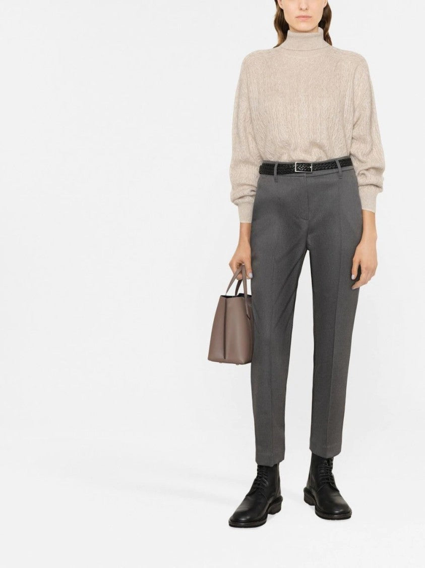 Brunello Cucinelli Tailored Dark Gray Trousers With High Waist Design