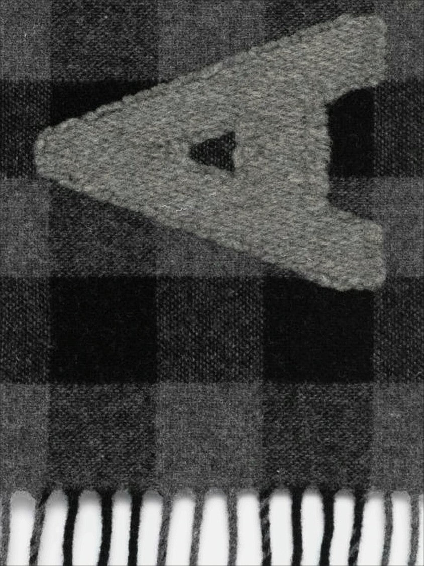 Acne Studios Classic Checkered Wool Scarf With Fringed Tassels