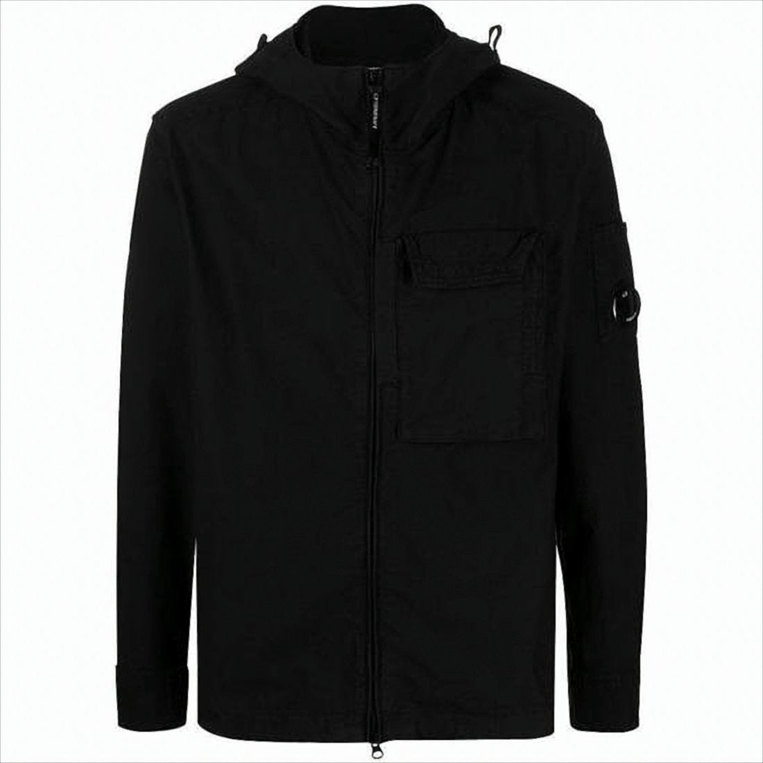 C.P. Company Minimalist Black Hooded Jacket With Zip Front