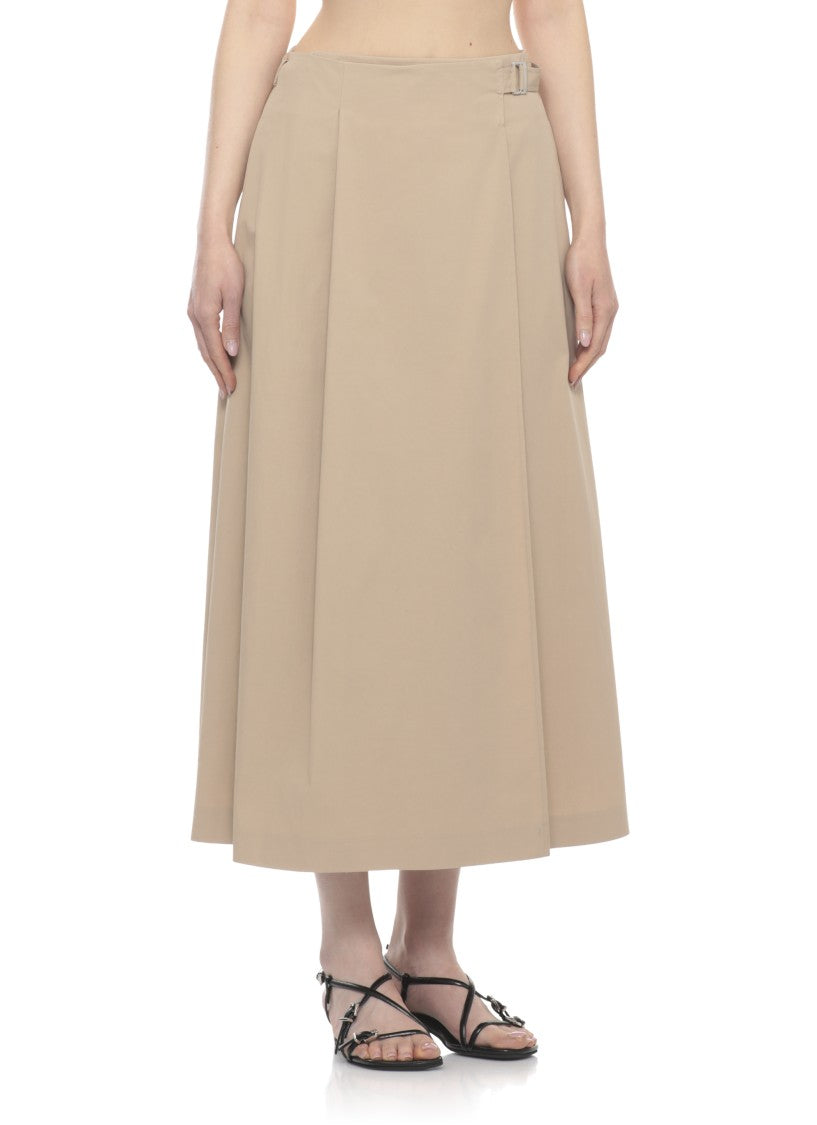Peserico Beige Cotton Midi Skirt With Flared Hem And Buckle Detail