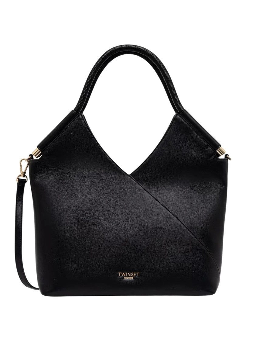Twin-Set Structured Black Polyurethane Tote Bag