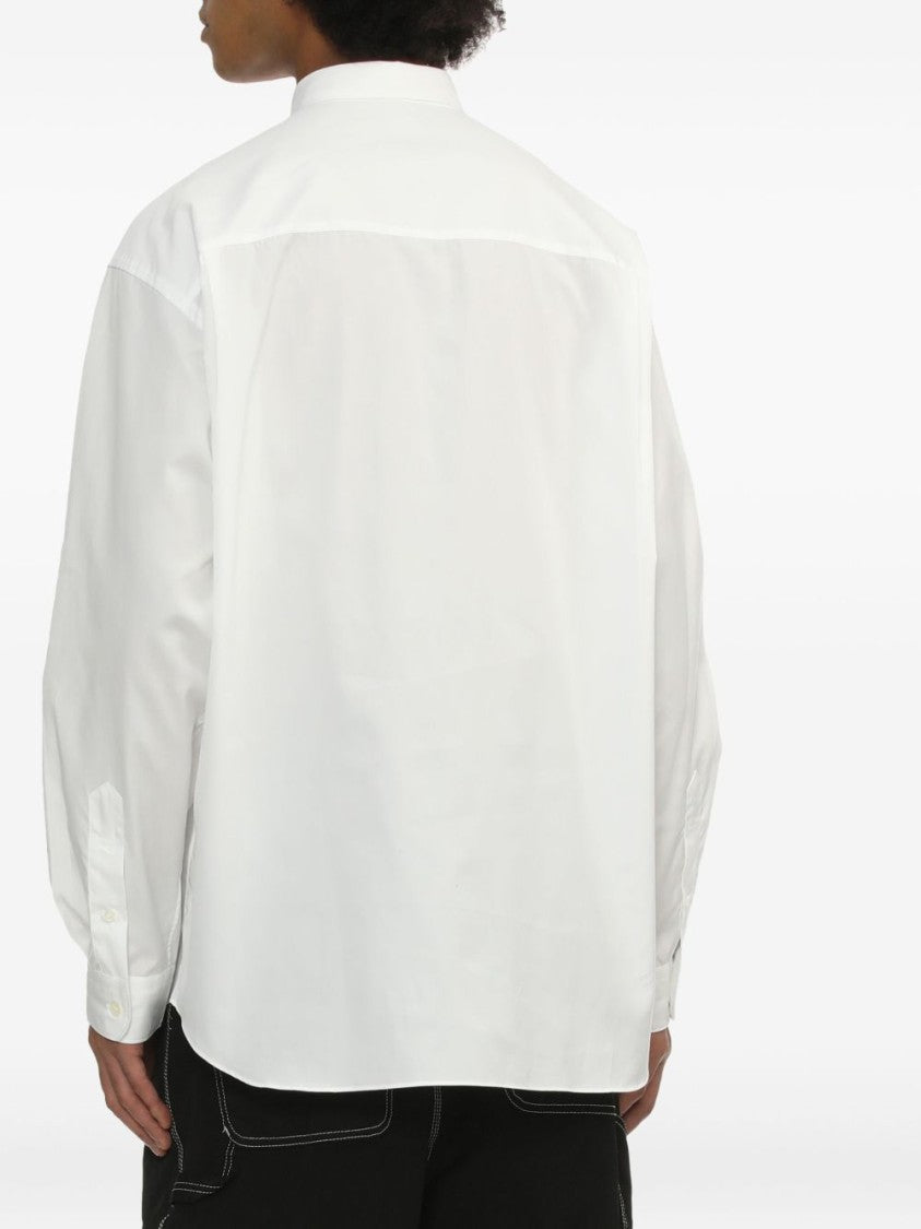 Comme Des Garçons Long-Sleeved White Shirt With Classic Button Design And Pleat Detailing