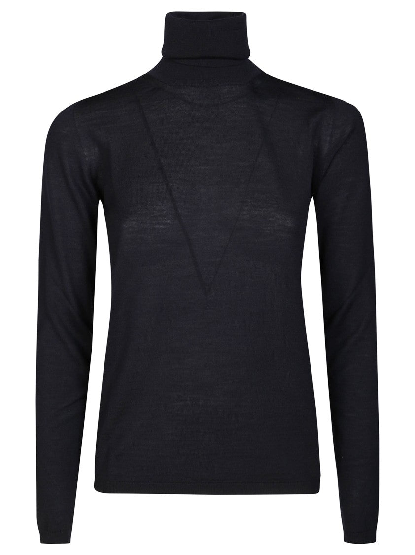 Max Mara Slim-Fit Long-Sleeved Turtleneck Top With V-Seam Details