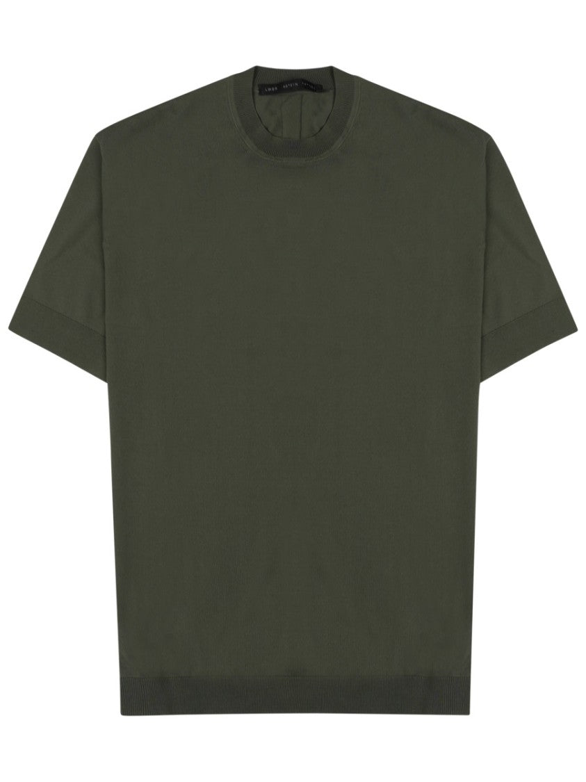 Low Brand Boxy Olive Green Crew Neck T-Shirt With Ribbed Details