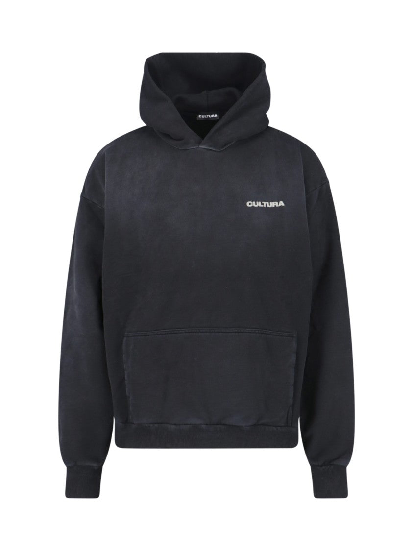 Cultura Logo Hoodie, In Black Cotton, Worsted Effect