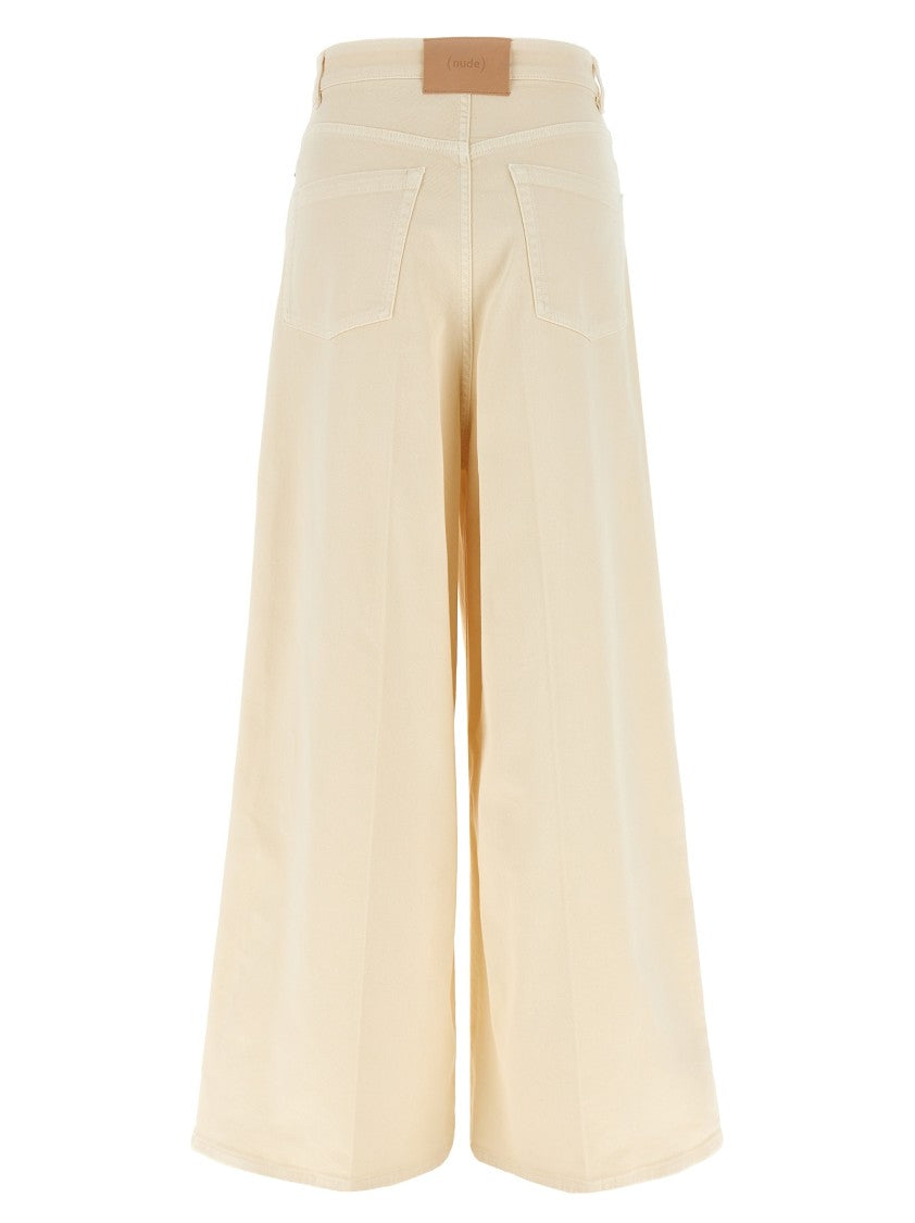 Nude High-Waisted Wide Leg Jeans