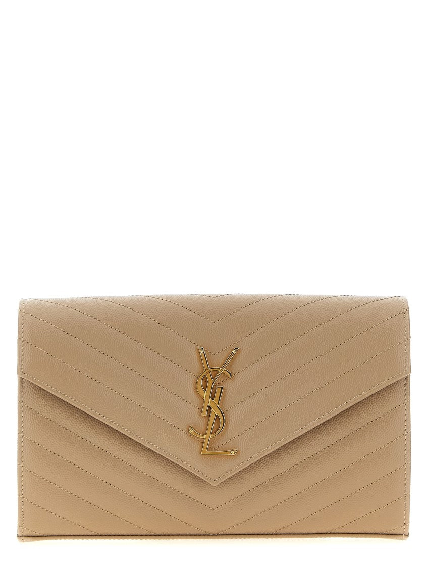 Saint Laurent Chevron Quilted Monogram Crossbody Bag With Gold Hardware