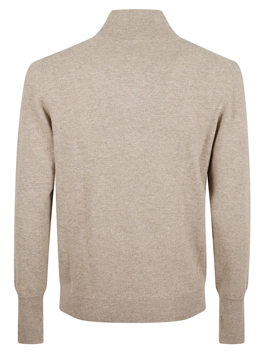 Ballantyne Plain Knit Beige Wool Sweater With Comfortable Fit