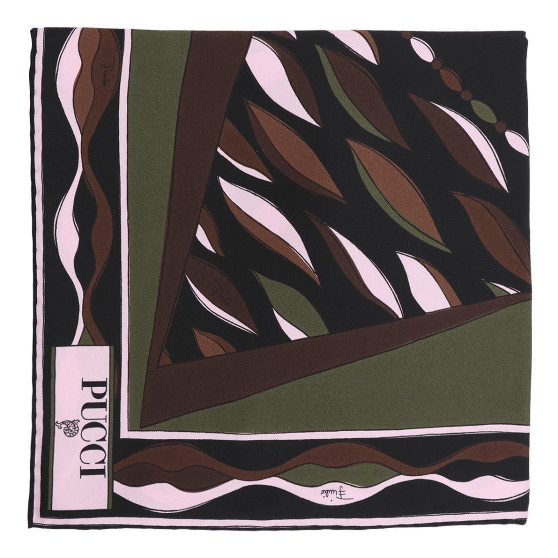 Emilio Pucci Abstract Leaf Geometric Border Square Scarf
