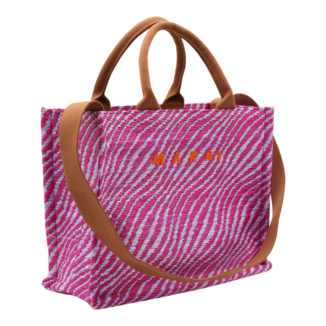 Marni Pink And White Woven Tote Bag