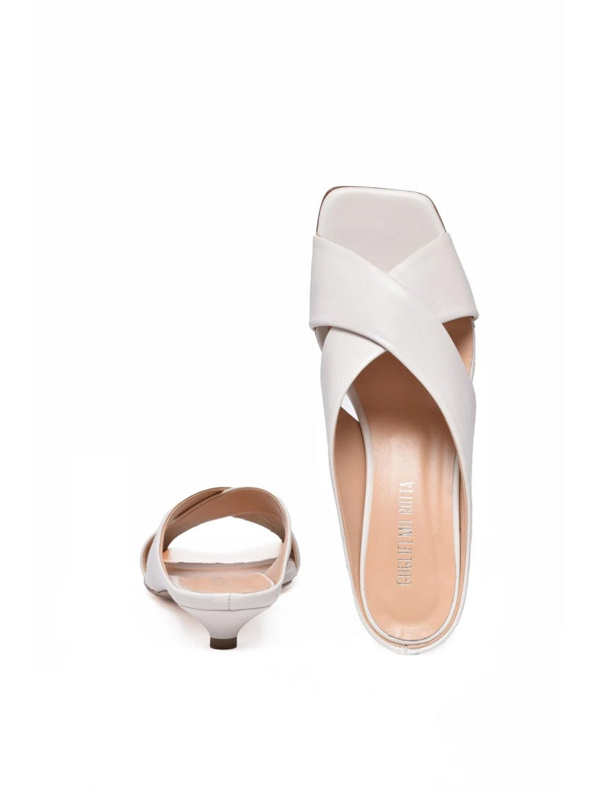Guglielmo Rotta Beige Leather Crossed-Strap Mule Sandals