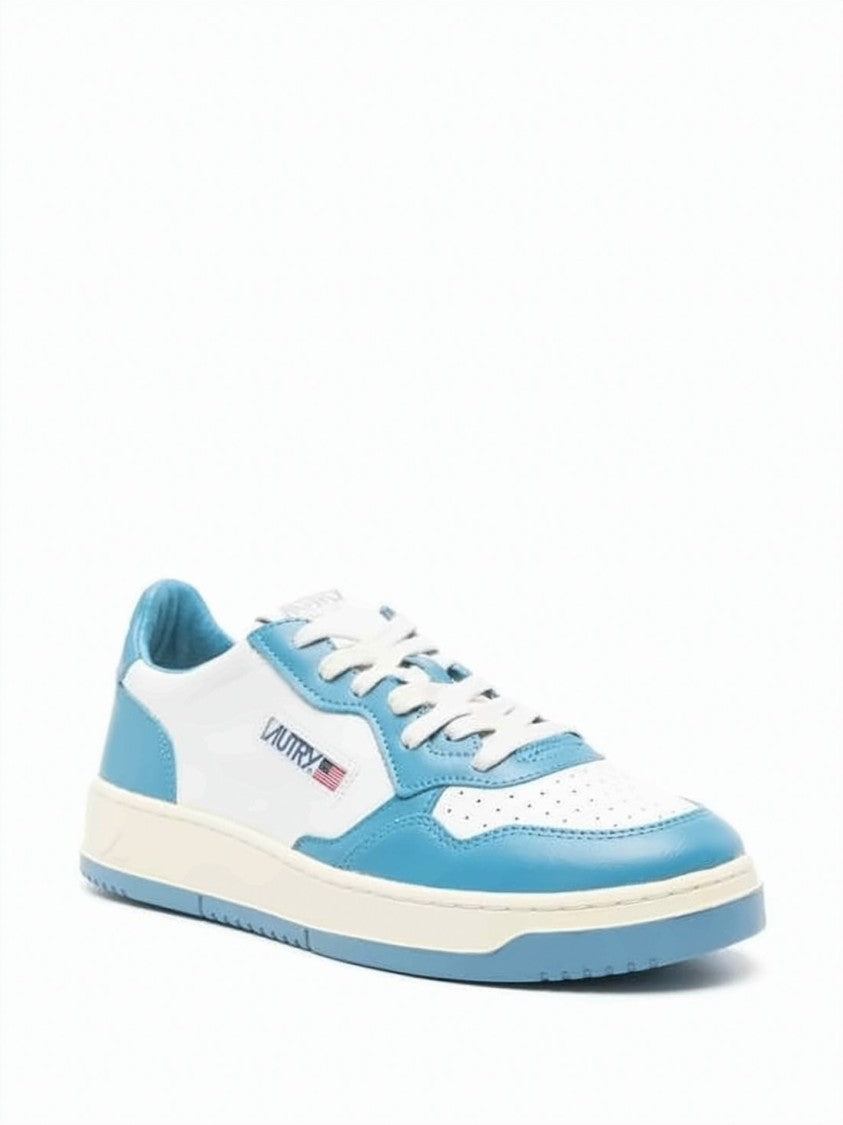 Autry Low-Top White Leather Sneakers With Sky Blue Accents