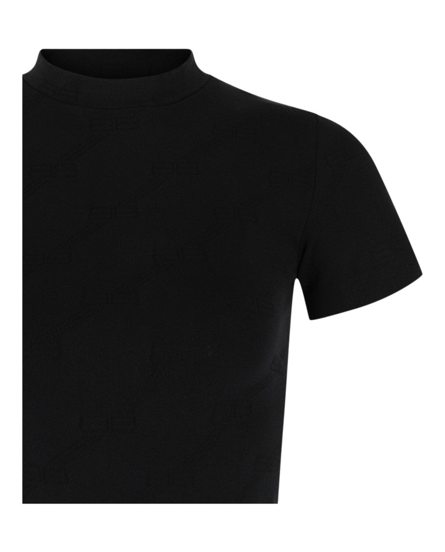 Balenciaga Mock-Neck Fitted Cropped Top With Diagonal Pattern