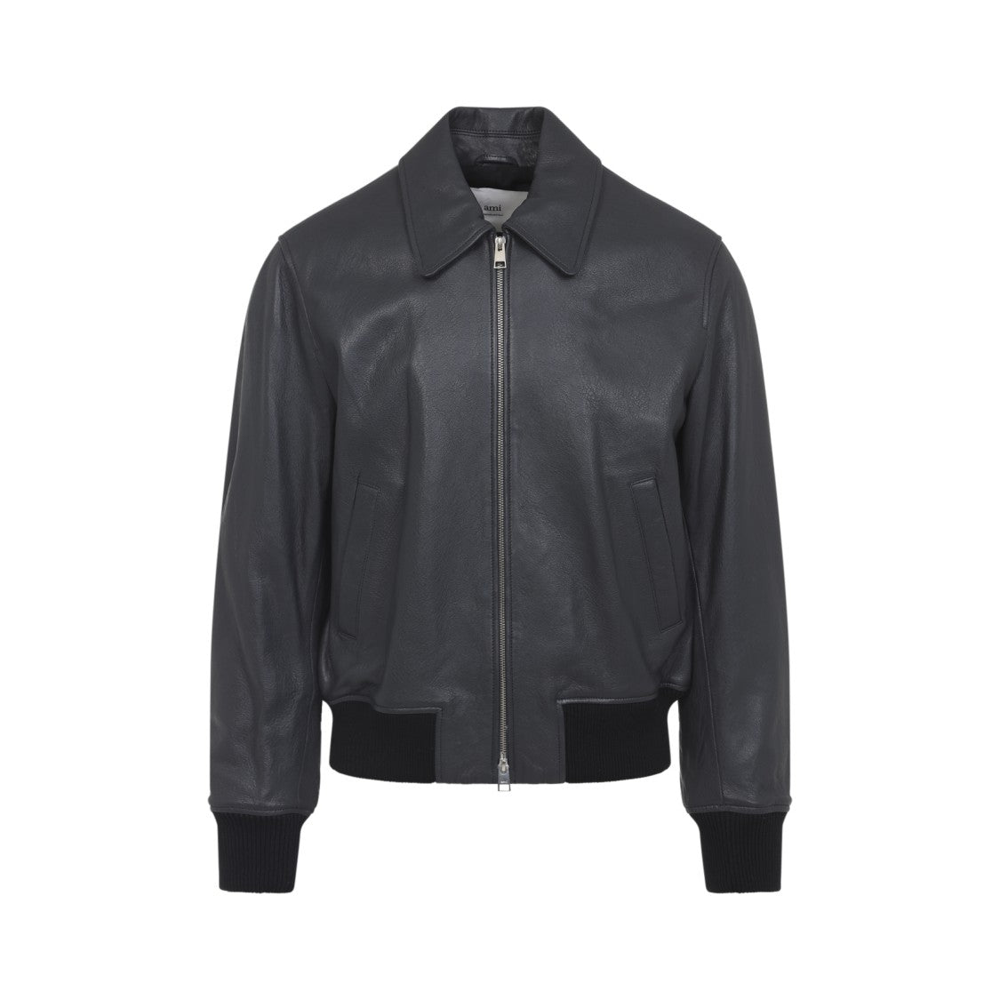 Ami Zipped Black Leather Jacket
