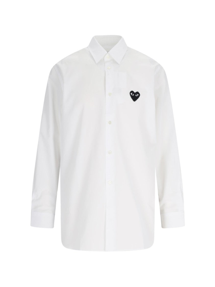 Comme Des Garçons White Heart Patch Button-Down Cotton Shirt