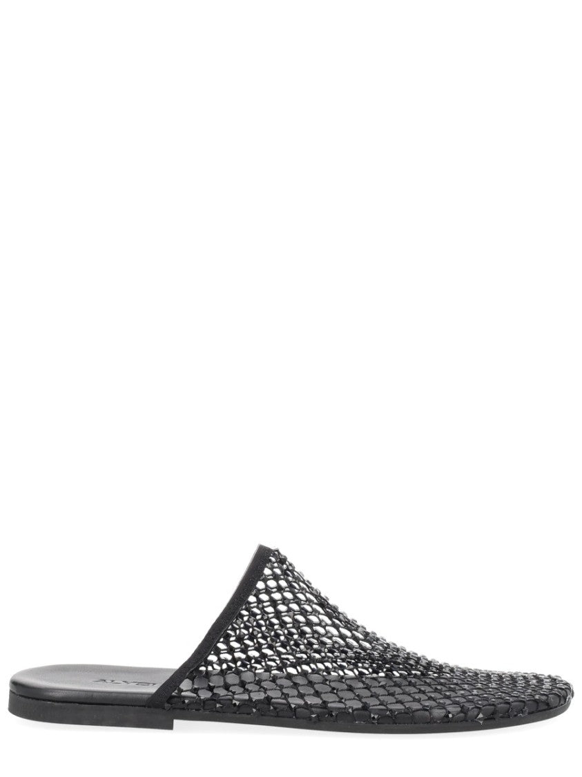 Alysi Neutrals Pointed Toe Rhinestone Mesh Mules