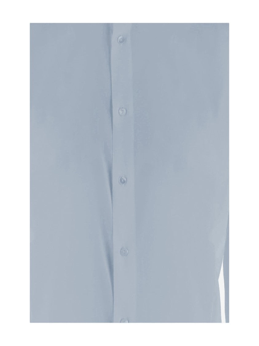Her Shirt Light Blue Classic Collar Buttoned Cuffs Stretch Silk Shirt
