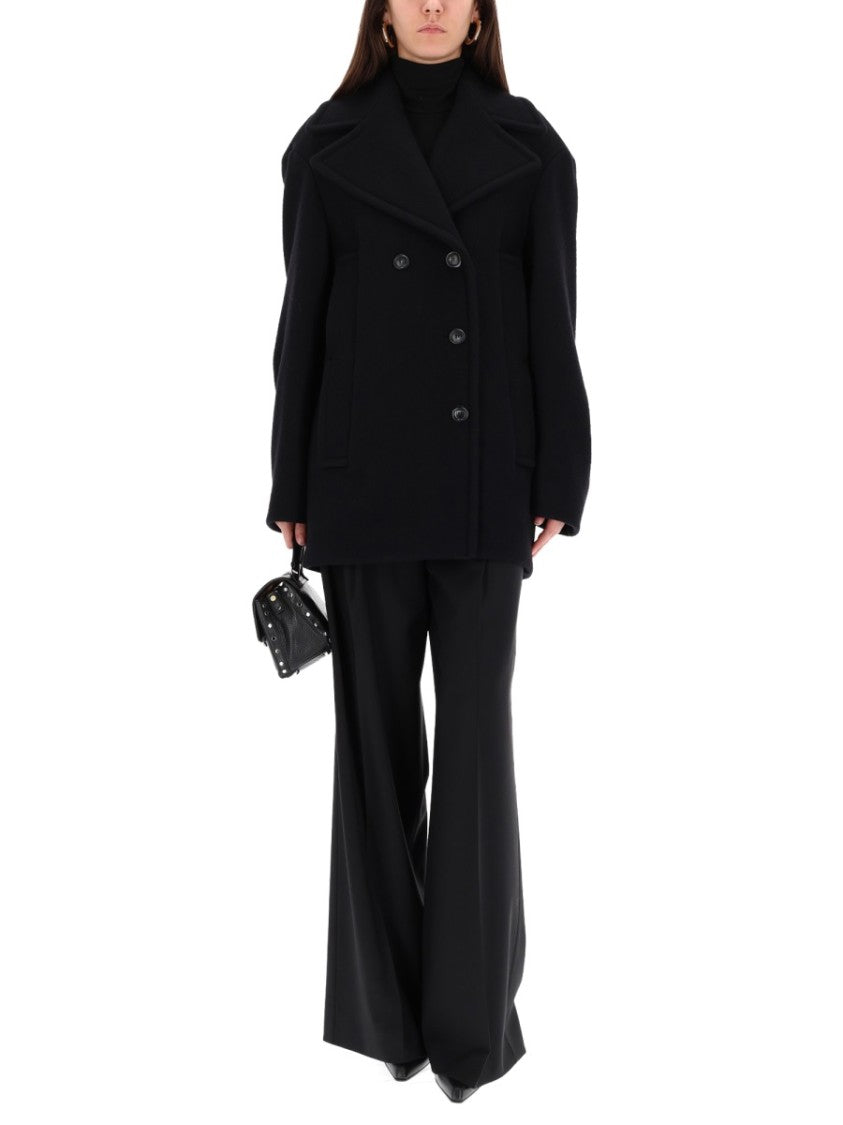 Sportmax Double-Breasted Virgin Wool Coat