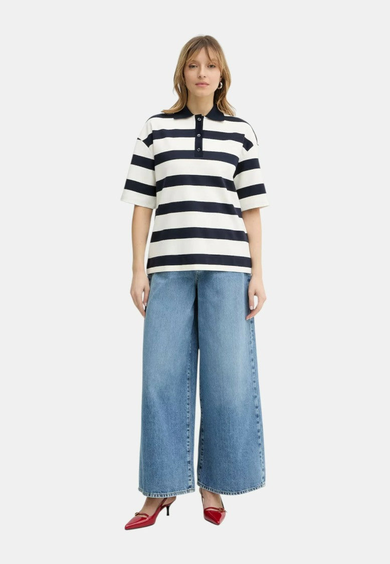 Max Mara Navy Striped Viscose Polo Shirt