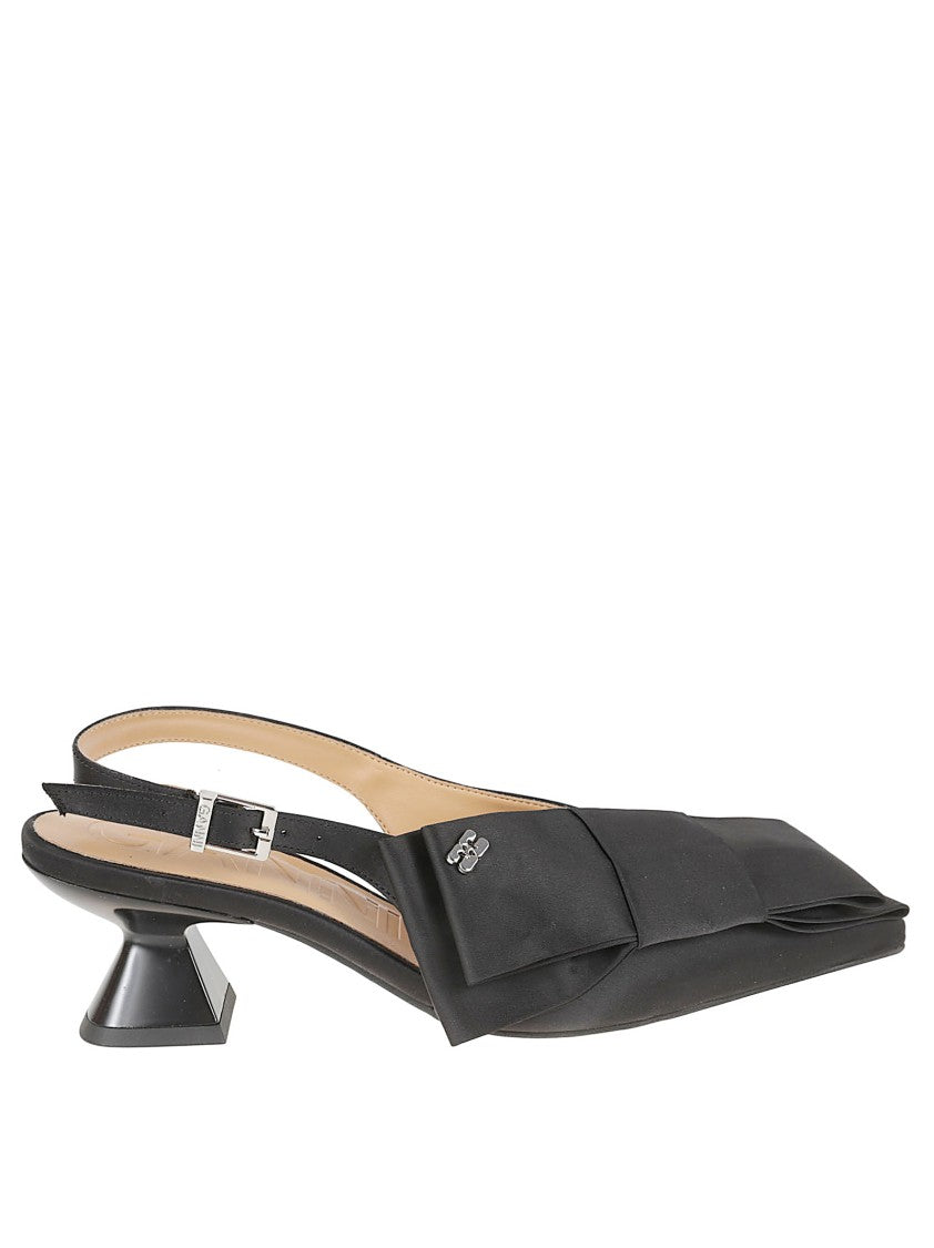 Ganni Satin Big Bow Slingback Kitten Heel Pumps